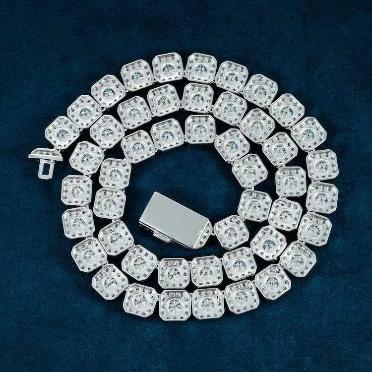 10MM Moissanite Cluster Tennis chain - Gold Vermeil - Image 3