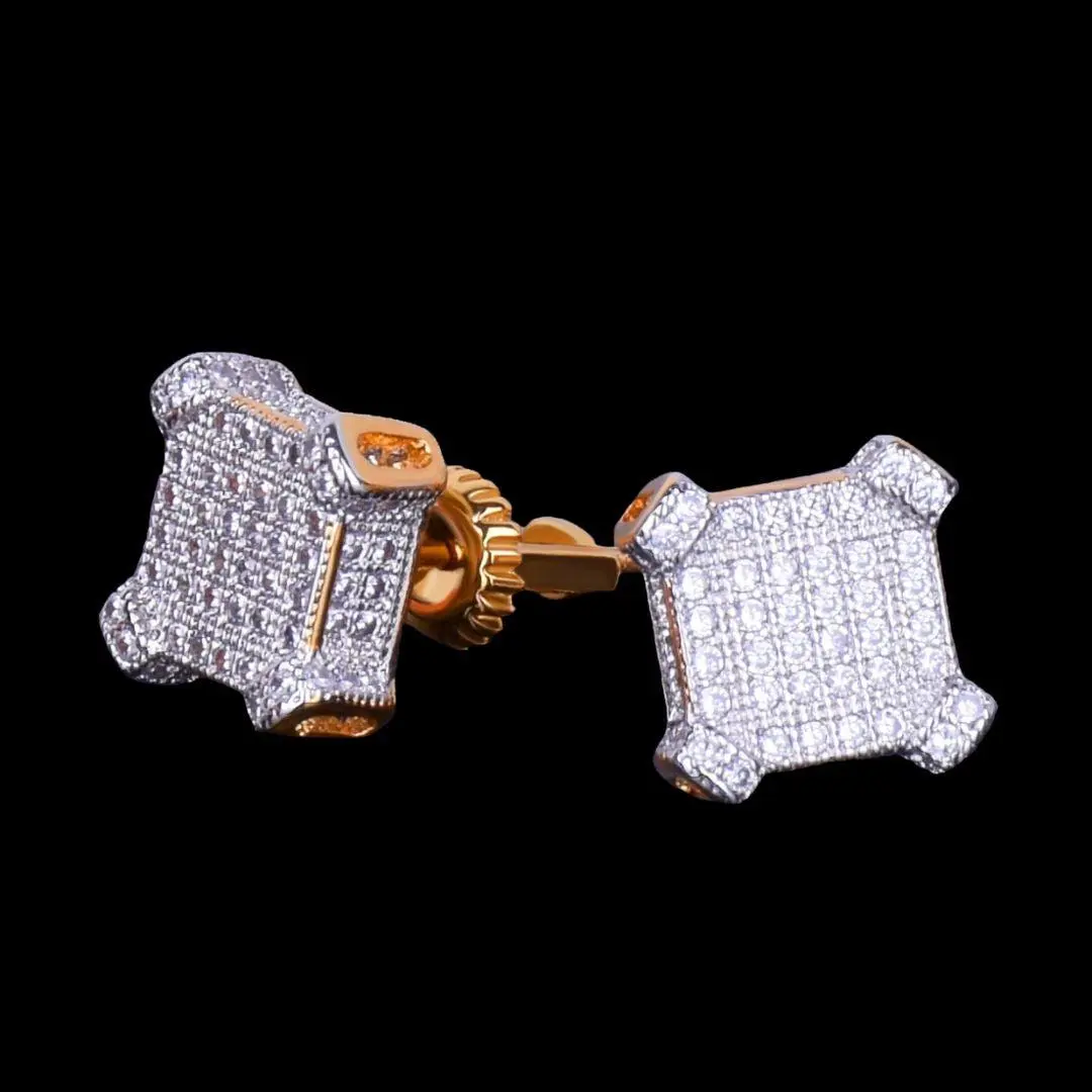 10MM Sapphire Squares Iced Out Stud Earrings - Image 3