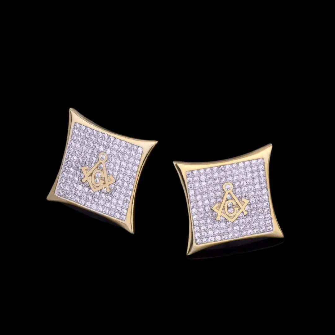 12MM Sharp Cursive Iced Out Stud Earrings - Image 6
