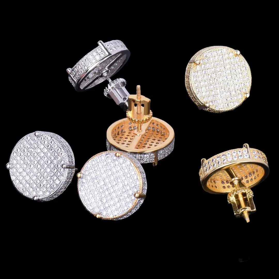 14MM Round Screw Back Iced Out Stud Earrings - Image 6