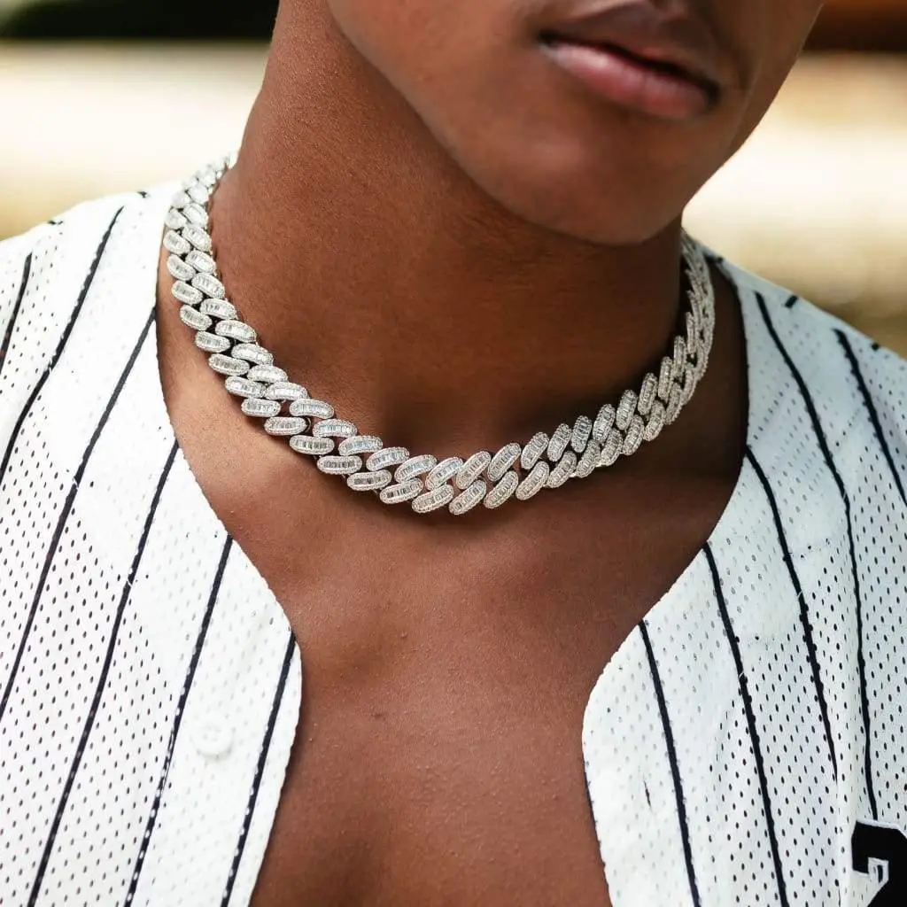 15mm Baguette Cuban Chain - White Gold - Image 2