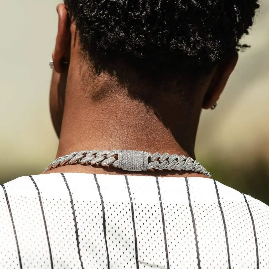 15mm Baguette Cuban Chain - White Gold - Image 3