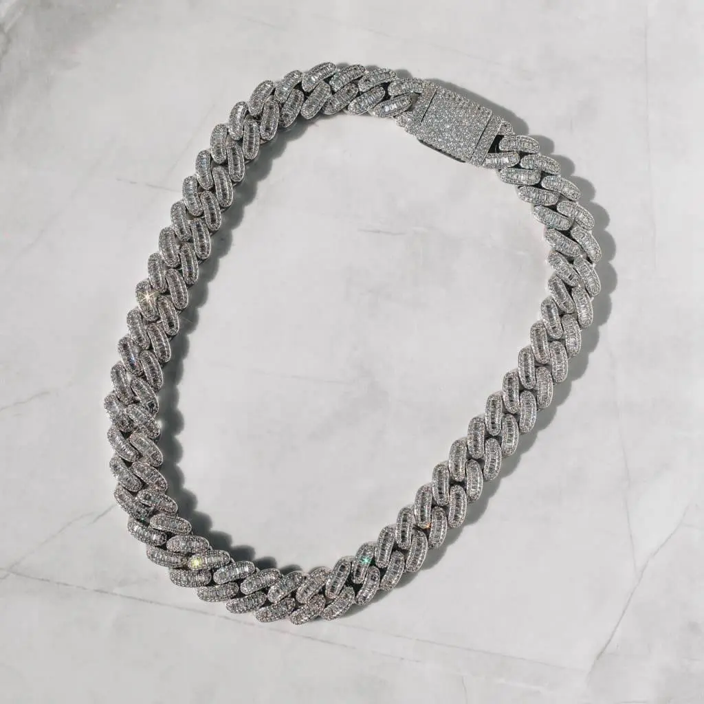 15mm Baguette Cuban Chain - White Gold - Image 4
