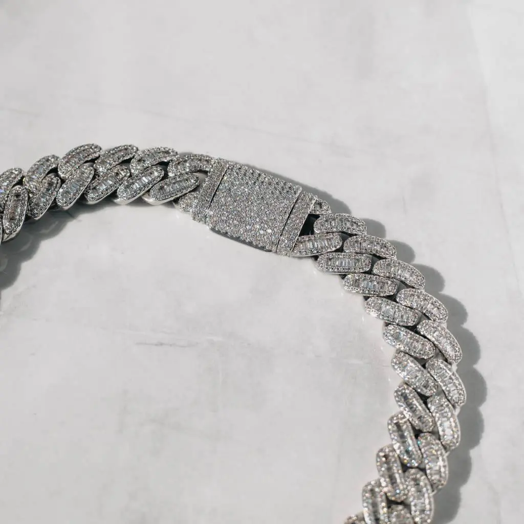 15mm Baguette Cuban Chain - White Gold - Image 6
