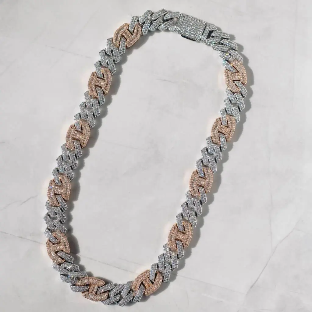 15mm Prong Baguette Cuff Chain - Two Tone - Image 3