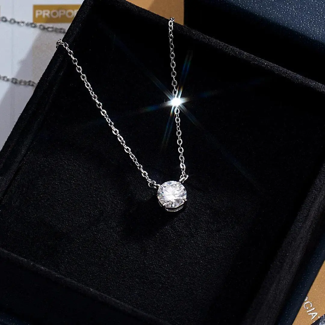 2ct Moissanite Solitaire Adjustable Necklace - White Vermeil - Image 3
