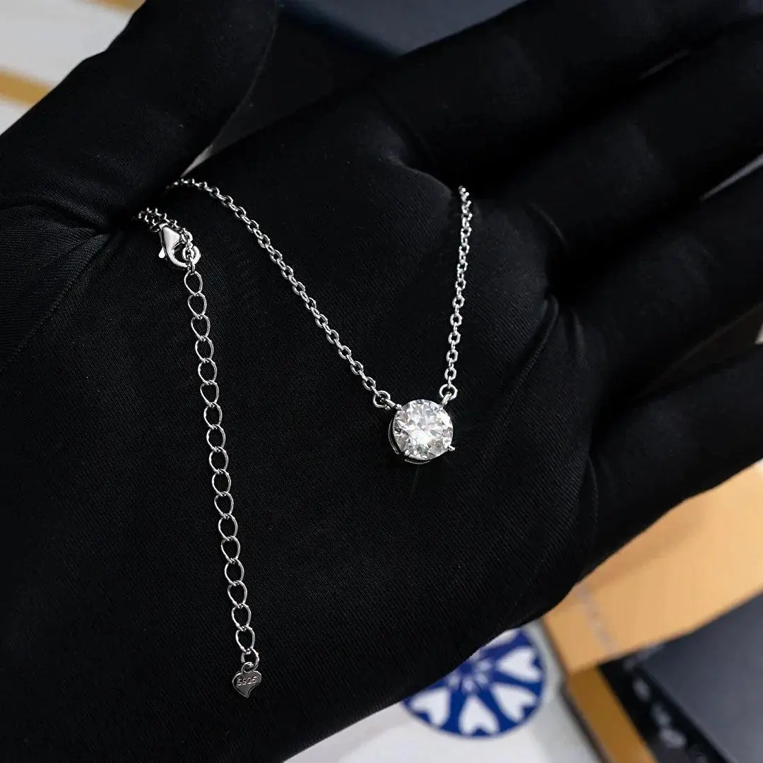 2ct Moissanite Solitaire Adjustable Necklace - White Vermeil - Image 4