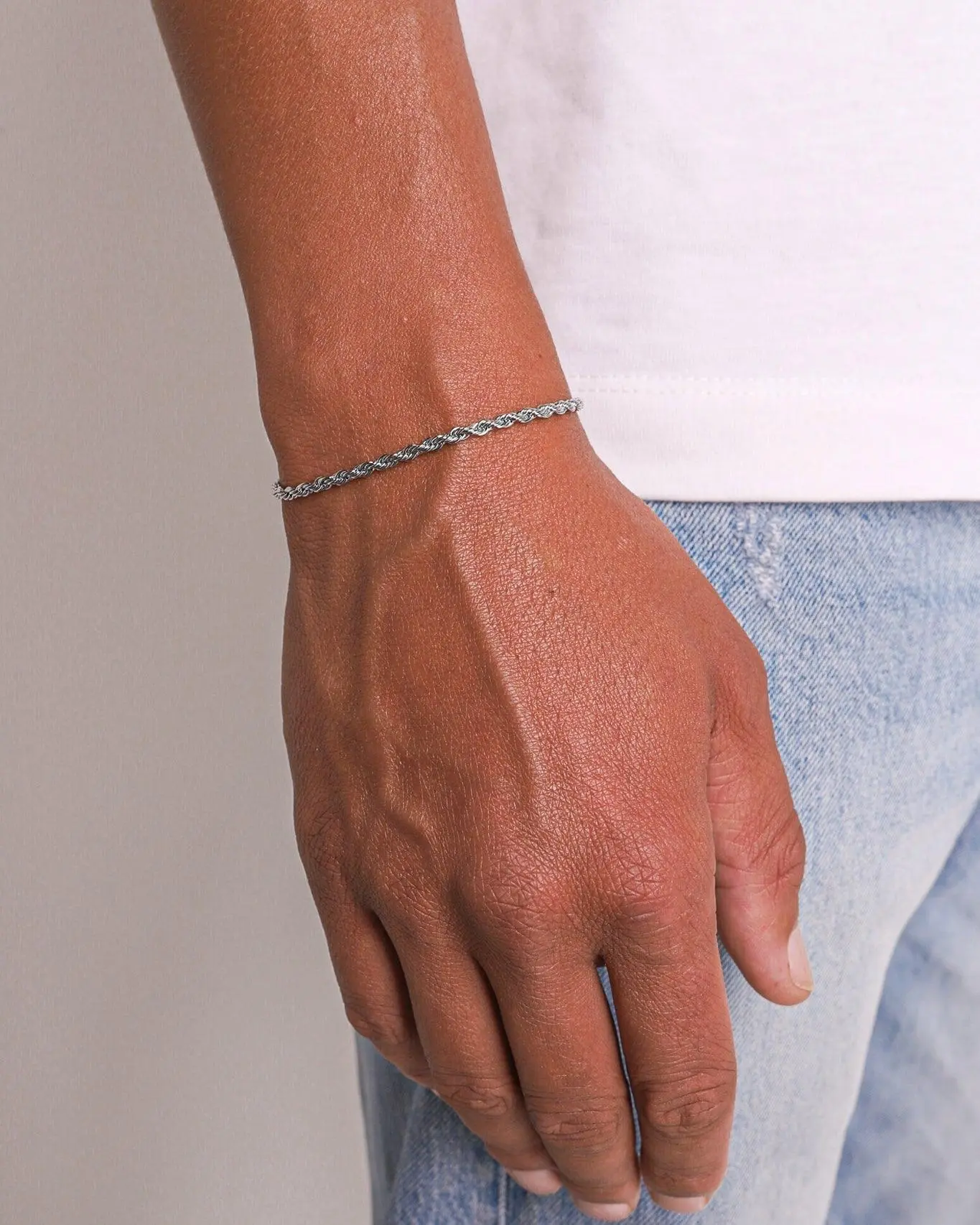 3MM Rope Bracelet - White Gold - Image 2