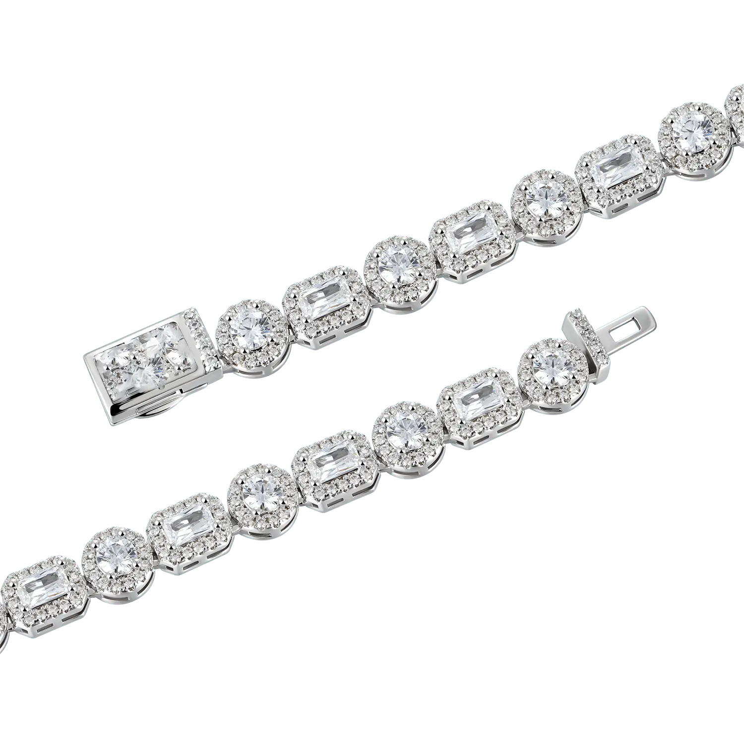 8mm Emerald Cut Mix Clustered Tennis Chain - White Gold - Image 2