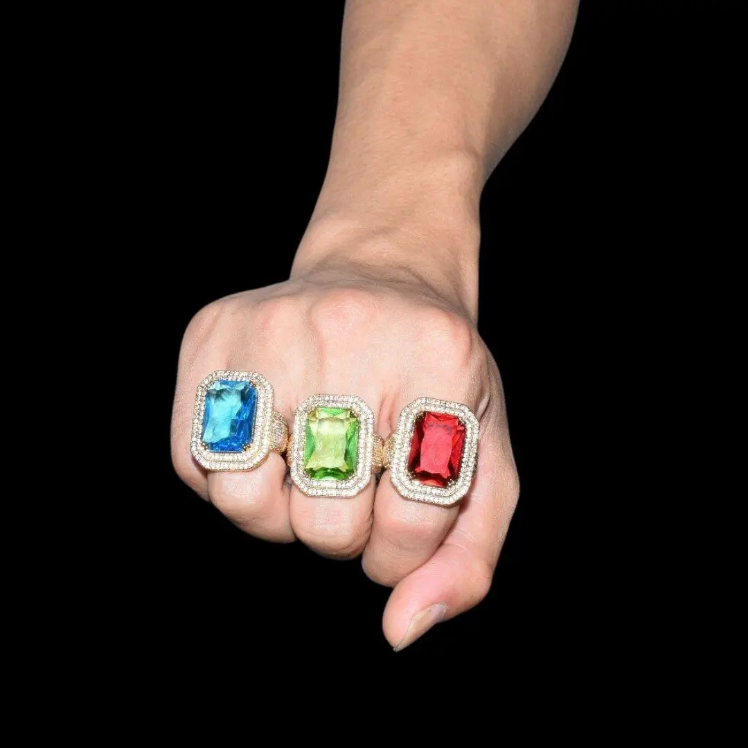 Emerald Stones Iced Out Ring - Image 2