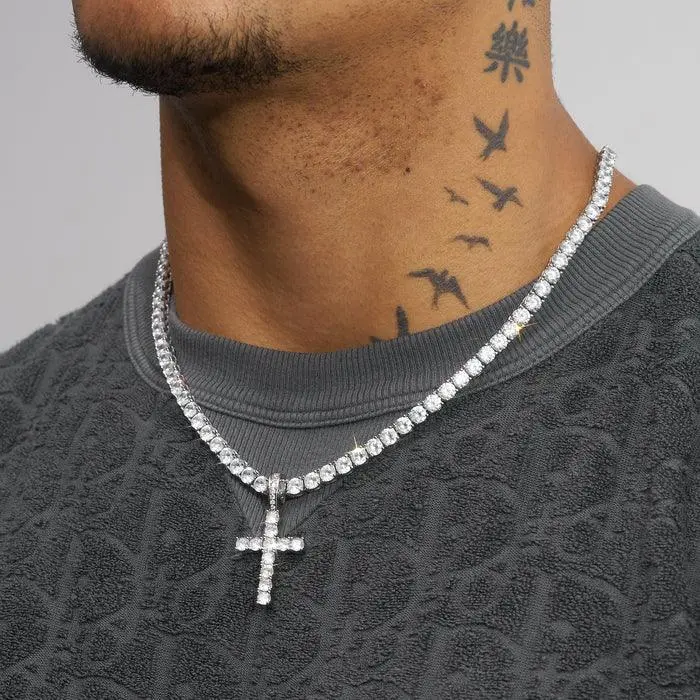 ICED CROSS PENDANT + 4MM TENNIS CHAIN - Image 3