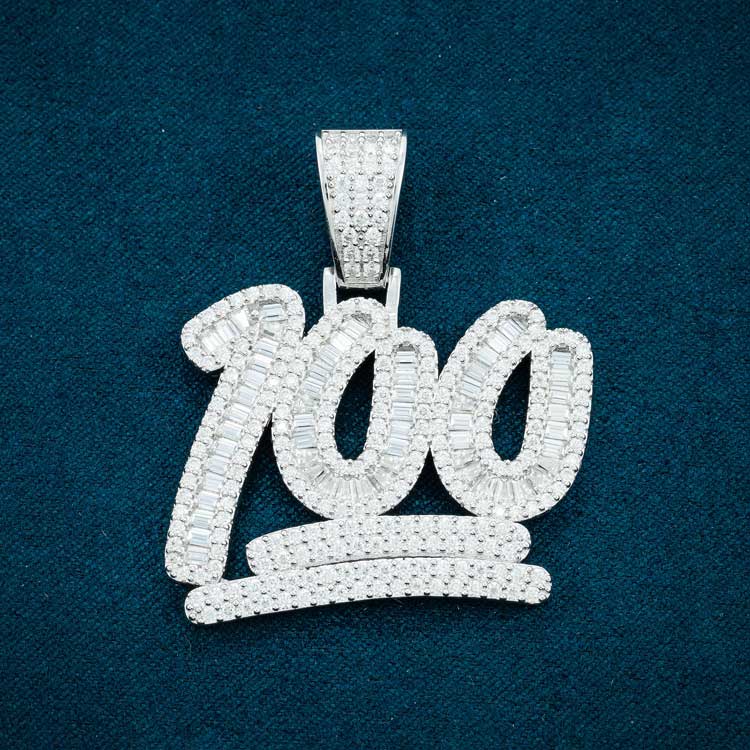 Moissanite 100 Emoji Pendant  - Vermeil Gold - Image 5