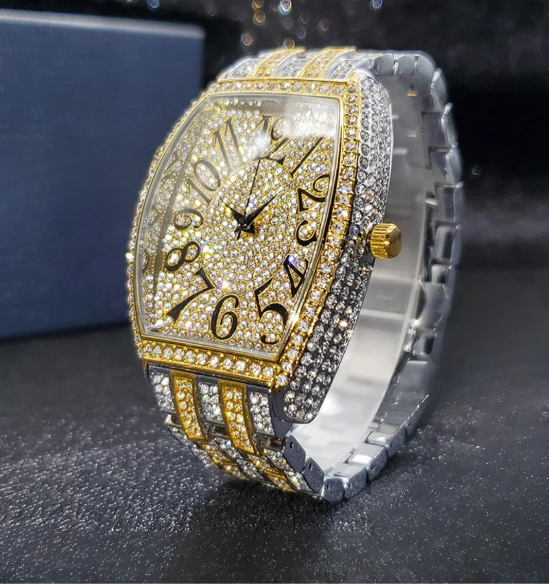 Navette Gold Iced Out Watch - Image 4