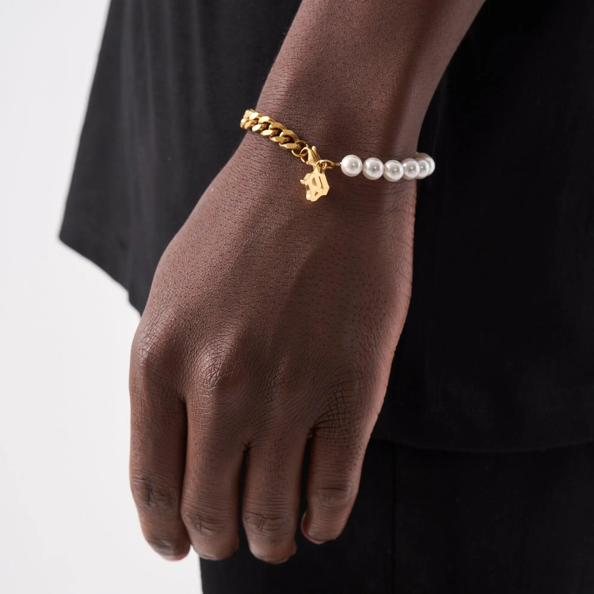 Pearl Cuban Bracelet - Gold - Image 2
