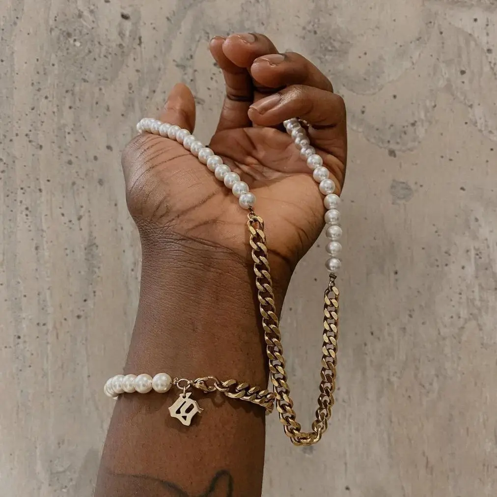 Pearl Cuban Bracelet - White Gold - Image 3