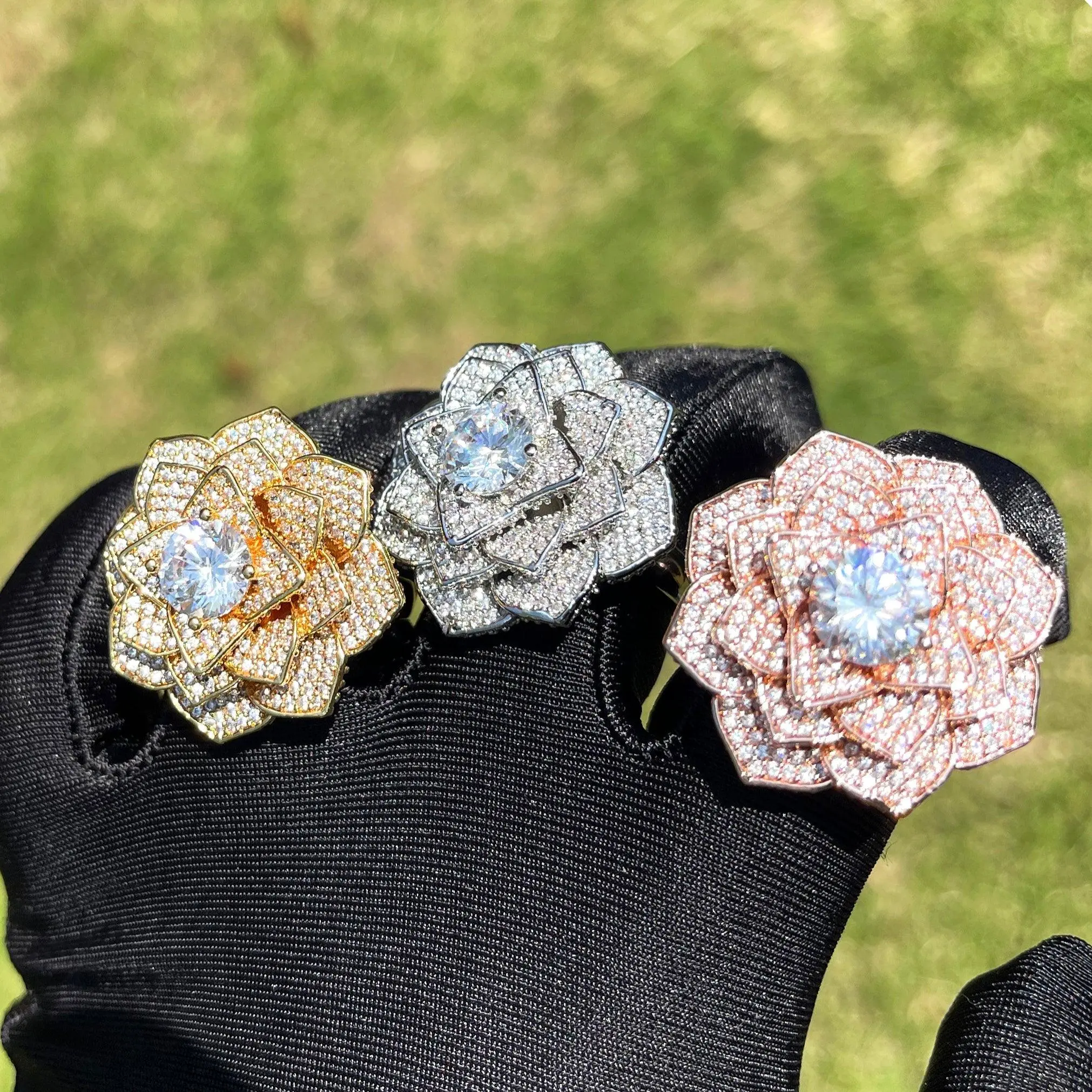 Rose Flower Iced Out Ring - Image 2