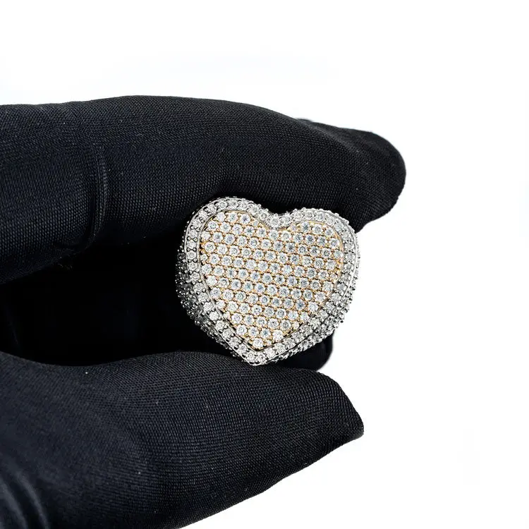 Two Tone Moissanite Heart Shaped Ring - Vermeil Gold - Image 4
