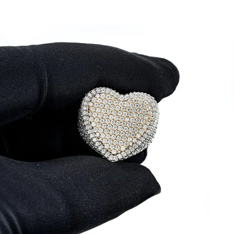 Two Tone Moissanite Heart Shaped Ring - Vermeil Gold - Image 5
